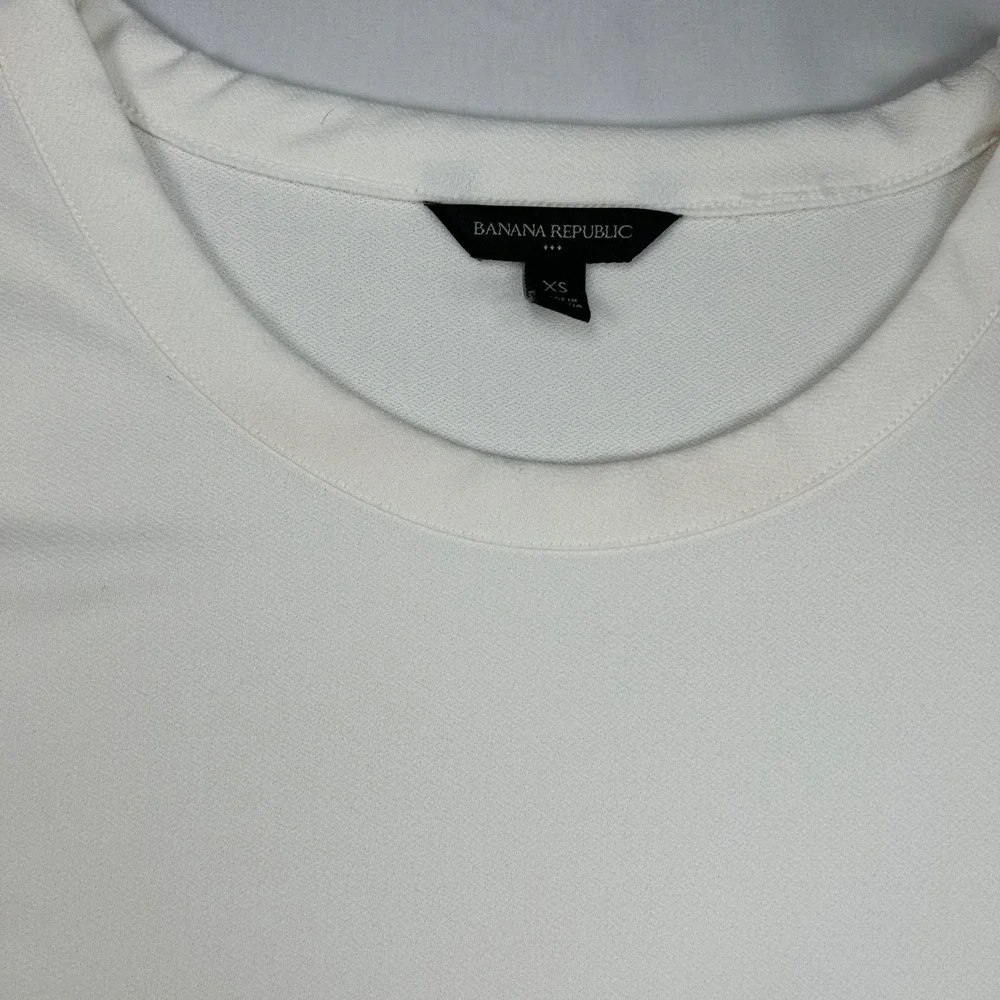 Banana Republic Women White Crepe Mixed Media Puff Sleeve Top XS Snow Day